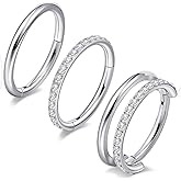 limerencia Titanium Earrings, 3PCS Double Hoop Nose Rings Titanium for Women Men, 16/18G Cartilage Earrings for Helix, Rook, Tragus, Daith, Conch,Implant Grade Piercing Jewelry 6/8/10mm
