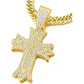 COOLSTEELANDBEYOND Hip Hop Punk Necklace, Large Gold Color Cross Pendant Necklace with Rhinestones, for Men Women