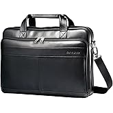 Samsonite Leather Slim Briefcase, Black, 16 Inch