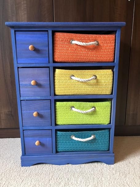 Home Delights Blue Multi Coloured Retro Storage Unit Cabinet Chest