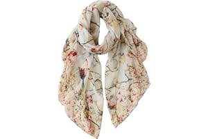 GERINLY Scarfs for Women Lightweight Floral Birds Print Cotton Scarves and Wraps for Spring Shawl
