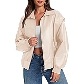 Tankaneo Womens Oversized Leather Bomber Jackets Cap Sleeve Zip Up Motorcycle Coats with Pockets