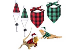 JOTFA 4 Pieces Christmas Bearded Dragon Costumes, Lizard Christmas Hats Bandanas Small Pet Christmas Costume for Bearded Dragon Lizard Chicks Parrot Hamster Guinea Pig Small Pet (Red and Green, Plaid)
