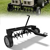 48" Tow Behind Aerator, Pull Behind Lawn Aerator Tool with Universal Hich, 32 Rust-Proof Knives &amp; Heavy-Duty Tires, Plug Aerator for Yard &amp; Garden Compacted Soil, Fits Lawn Tractors, ATV, UTV, Black