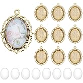 PH PandaHall 60pcs Gold Pendant Trays Kit, 30pcs Oval Blank Bezel Pendant Trays Base, 30pcs 25x18mm Glass Cabochon Dome Tiles for Bridal Wedding Bouquet Graduation Photo Charm Making DIY