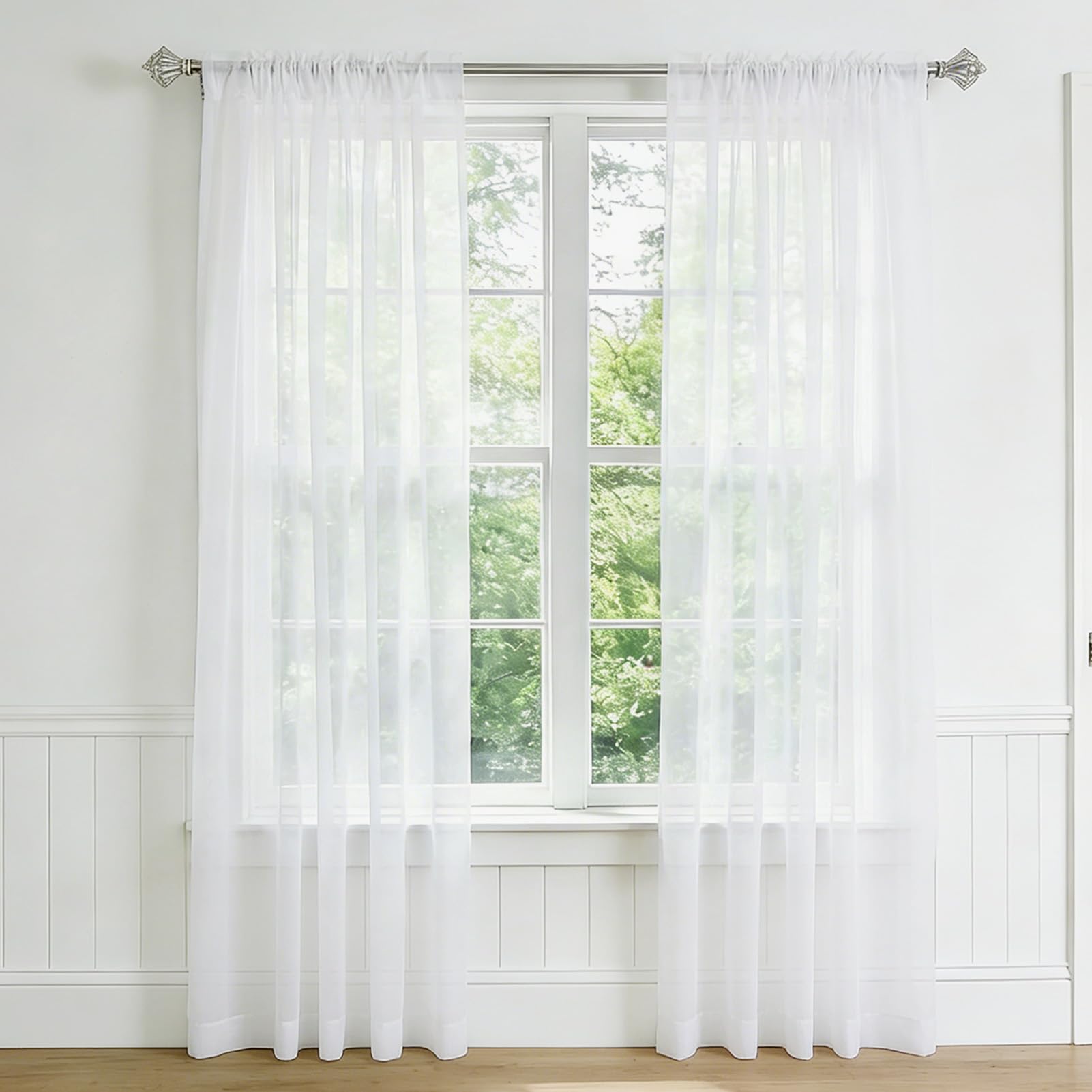 NAKIHOUSE Voile Curtain, 2 Panels Net Curtains for Windows 96 Drop, Elegant Slot Top Sheer Curtains, Light Filtering White Voile Curtains for Living Room, Breathable & Graceful Window Drapes