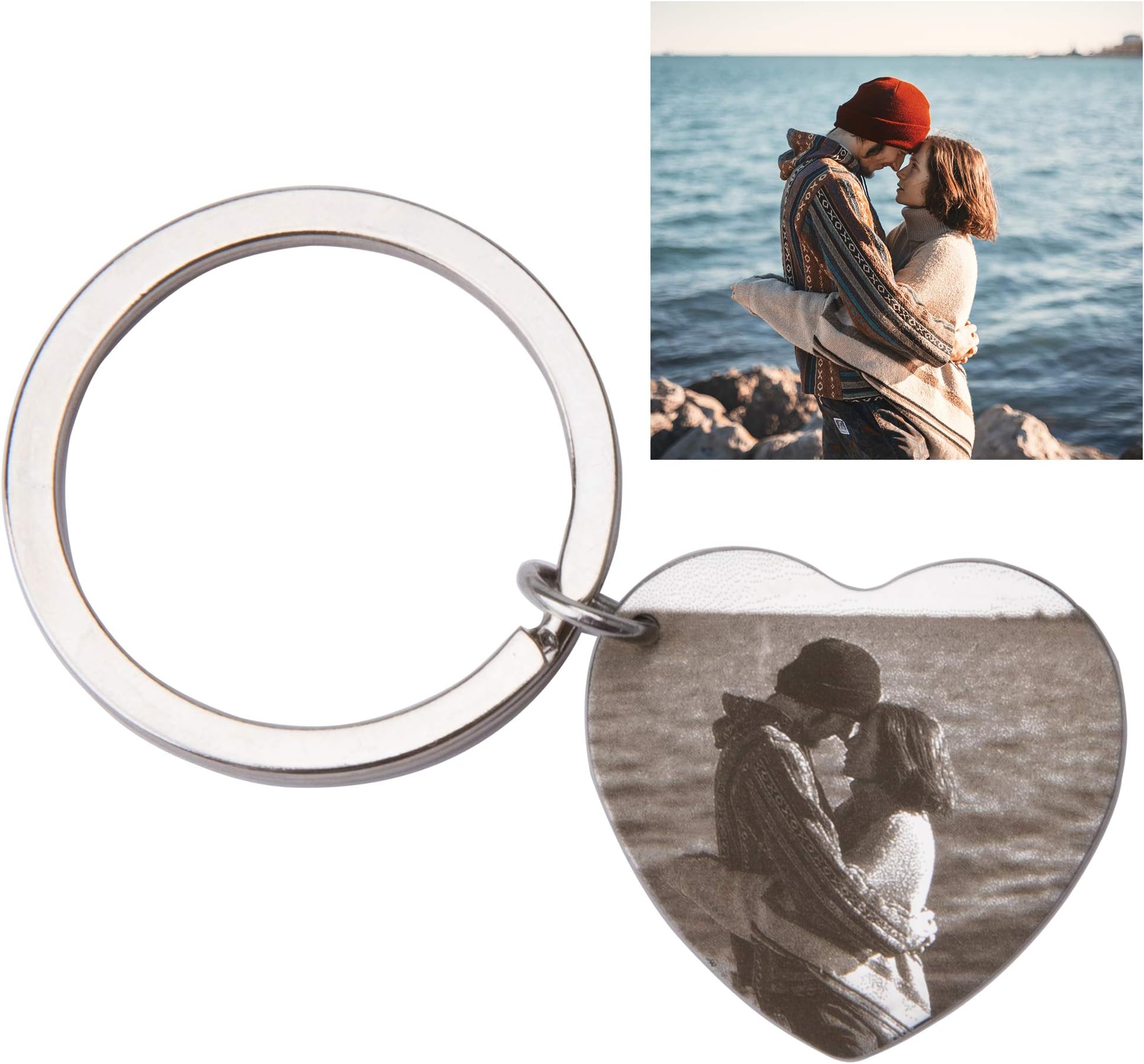 Fanery Sue Personalized Custom Photo Engraved Heart Shape Dog Tag Name Keychain Key Tags Keyring ID Tag(Custom Photo)