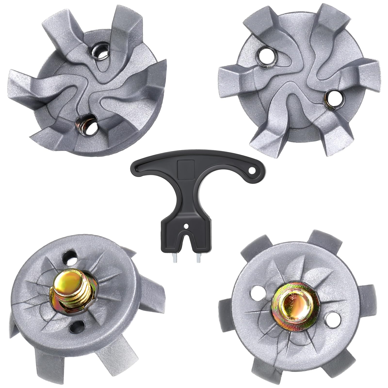 Photo 1 of Shappy 51 Pcs Golf Shoe Spikes Replacements Set 50 Golf Shoe Cleats with 1 Black Cleats Spanner Metal Thread Screw 5.84 mm Dia Replacement for Cricket(Gray)