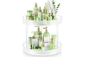 ACINA 360° Clear Rotating Storage Tray, 2 Tier Lazy Susan Bathroom Countertop Organizer, Cosmetics and Perfume Organizer, Spinning Storage Tray Vanity Organizer Shelf for Bathroom Cabinet, Kitchen(Large)