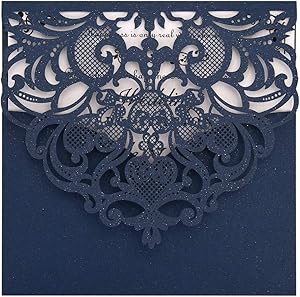 Navy Blue Laser Cut Invitations 50 Pack FOMTOR Laser Cut Wedding Invitations Card Kit with Blank Printable Paper and Envelopes for Wedding,Birthday Parties,Baby Shower