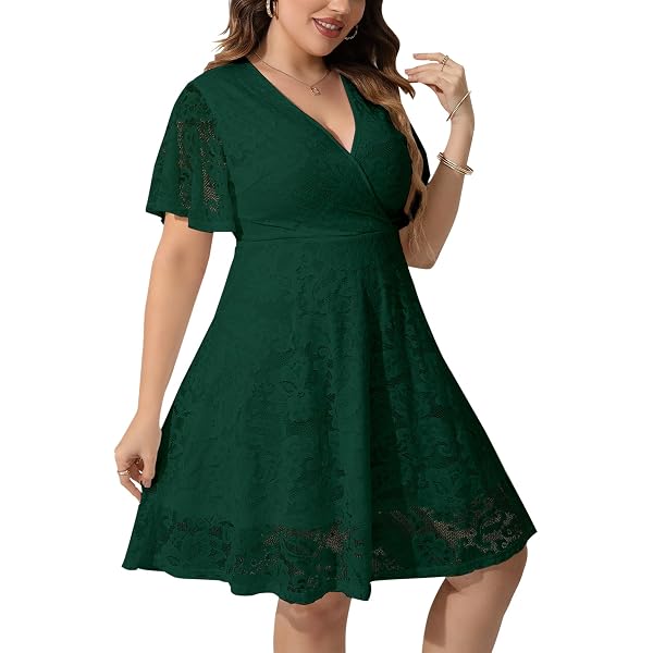 Amazon.com: HOMEYEE Women's Chic V-Neck Lace Patchwork Flare Party Dress  A062 (Wine Fabric B, S) : Clothing, Shoes & Jewelry