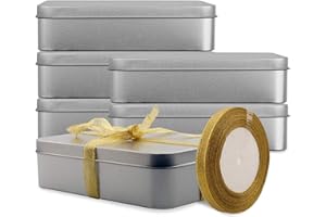 Coobbar Empty Metal Tins Box with Lid,6 Pack Stainless steel Tins Cans Storage Container for Treats, Gifts, Candle, Favors and Crafts, Silver (7 x 4.3 x 1.57 Inches)