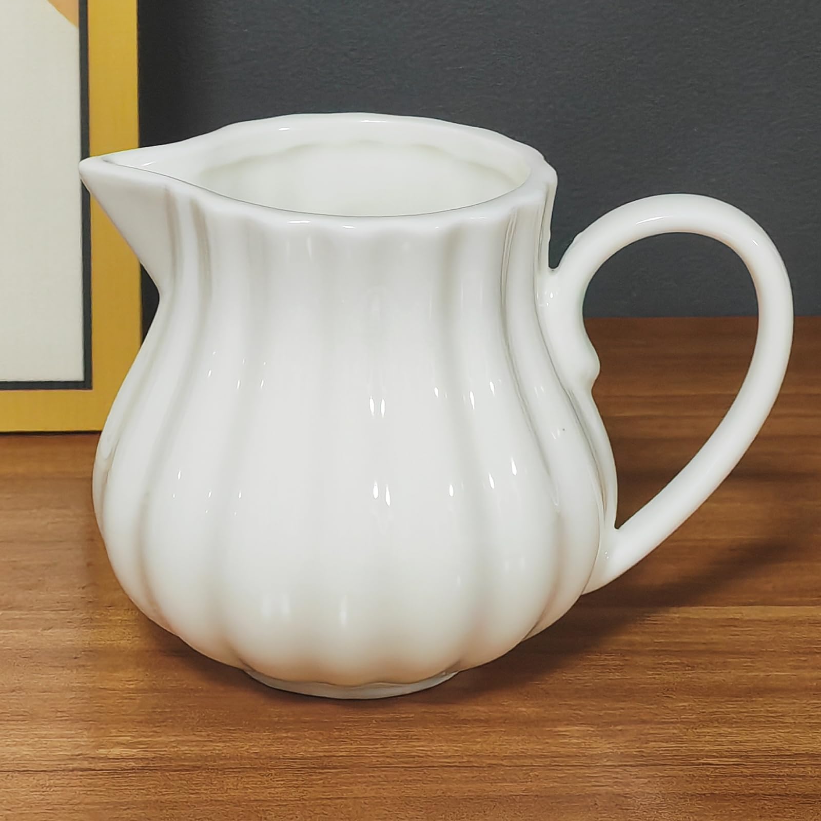 Photo 1 of TIWPAJS Ceramic Creamer Container 6OZ, White Milk pitcher, Ribbed Milk Frothing Pitcher, Espresso Cups, Espresso Accessories, Expresso Shots Cup, Microwave & Freezer Safe