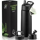 SIPX™ 25 oz Insulated Water Bottle with 3 Lids – Leakproof Stainless Steel, Triple Insulated – Cold 24 Hours/Hot 12 Hours – Durable Bottle for School, Gym, Travel – Black