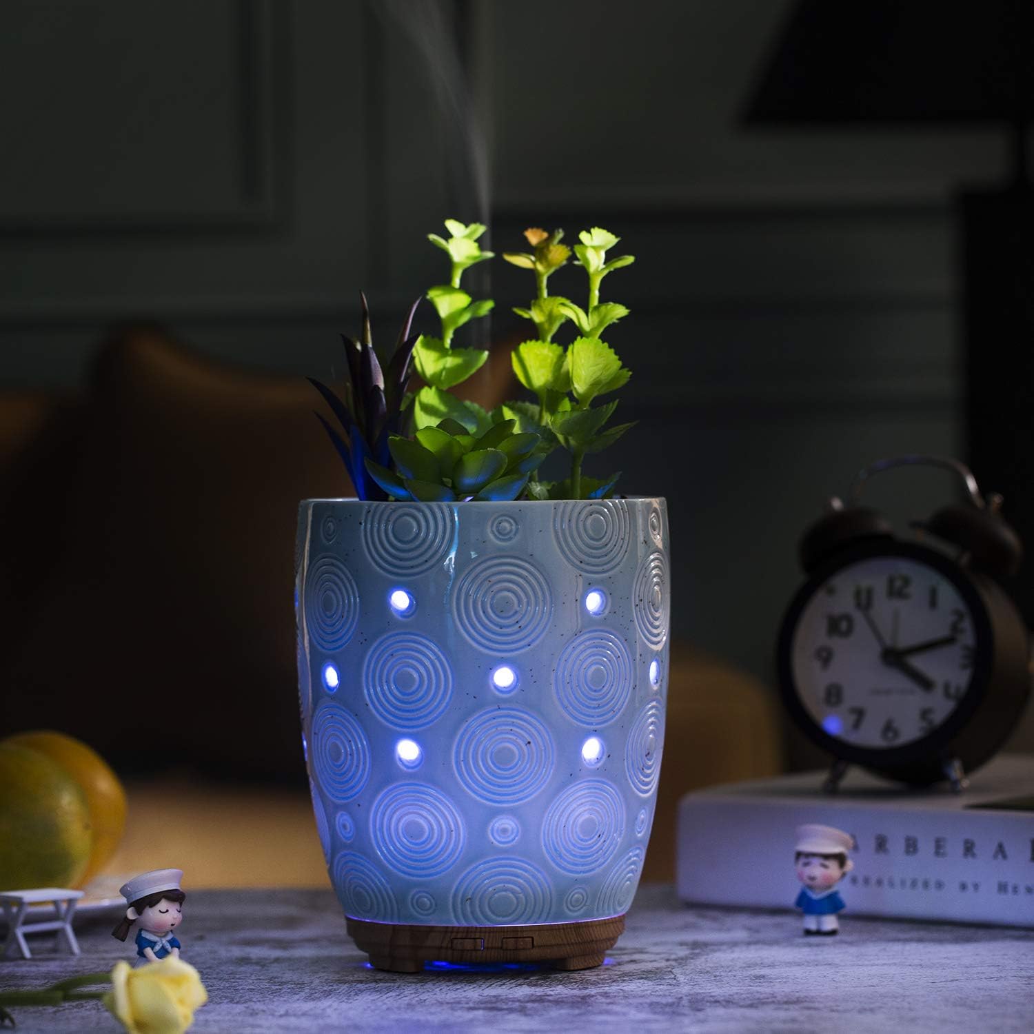 Essential Oil Diffuser, Artificial Succulent Plants Potted Diffusers for Essential Oils with 7 Colors LED Light,Ceramic Cool Mist Super Quiet Aromatherapy Diffuser for Home Office Bedroom: Kitchen & Dining