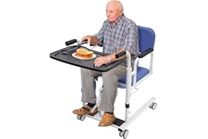 LSYSGSB Hydraulic Patient Lift Transfer Chair for Home, 330.7 Lbs Transfer Nursing Chair Lifter Wheelchair Patient Lift for Car, Aid for Elderly 180° Split Seat Cushion Bathroom Bedside Commode (Blue)