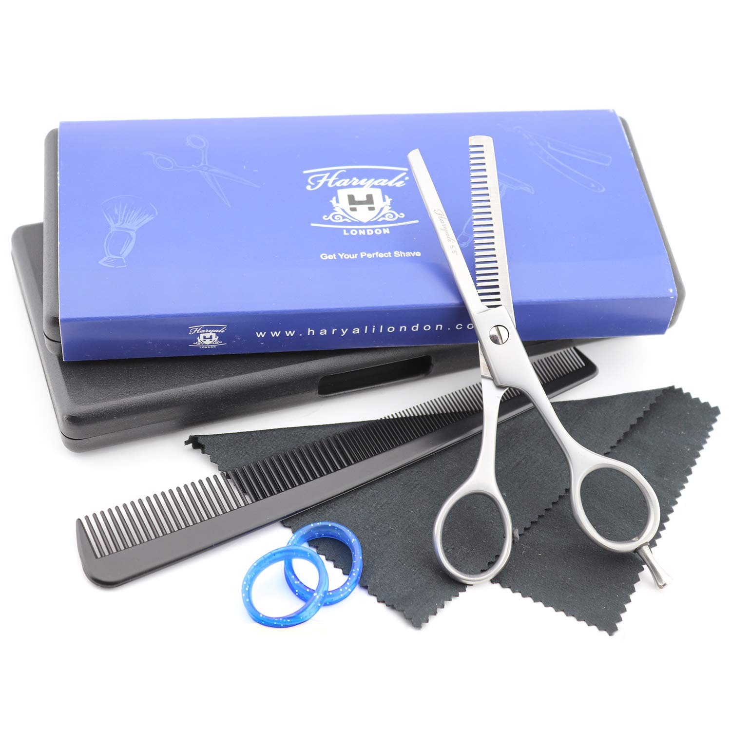 Haryali London Professional 5.5" Barber Teeth Thinning Cutting Scissors Hair Texturing Shears with Comb and Oil Bottle Comes in a Haryali Branded Case