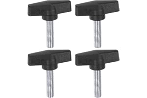 HARFINGTON 4pcs Tee Wing Knobs M10 x 30mm Metric Male Threaded Stud 55mm T Head Plastic Knob Handles Thumb Screws Hand Clamping Tightening Knob Grip Thumbscrew, Black