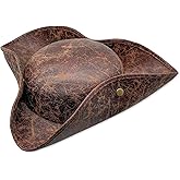 Whkvnng Brown Faux Leather Pirate Hat,Novelty Leather Hat,Tricorn Pirate Hat for Women Men Halloween Costume Cosplay Accessories