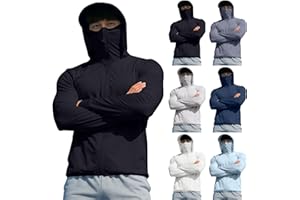 Men's Sun Hoodies UPF 50+ Outdoor Protection Lightweight Full Zip Jacket Long Sleeve Fishing Hiking Shirts with Mask