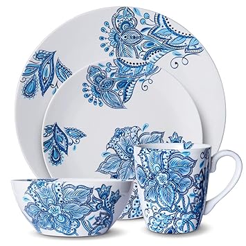Pfaltzgraff 5229618 Arden 16-Piece Porcelain Dinnerware Set, Service for 4, Blue/White