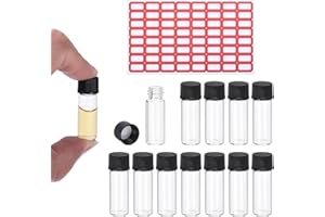 PATIKIL 2ml Clear Glass Vials, 12 Pack Sample Vials with Screw Cap Reagent Media Bottle with Labels Leak-Proof Liquid Sample 
