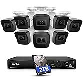 ANNKE 5MP Security Camera System, 16CH NVR Recorder with AI Motion Detection, 8X 3K IP PoE Wired Cams with Built-in Mic, IP67, 2.8mm Lens, Compatible with Alexa for Home Business Surveillance, 2TB HDD