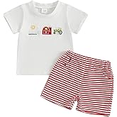 Toddler Baby Boy Girl Farm Outfit Short Sleeve Animals Short Sleeve Tops T Shirt Striped Shorts Set Summer Clothes