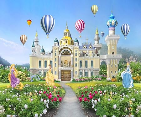 Amazon 写真背景 8x8フィート フェアリーキャッスル ホットエアバルーン ディズニープリンセス ガーデンシーン フォト背景幕 誕生日 ウェディング フォトブース小道具 バックペーパー 背景布 通販