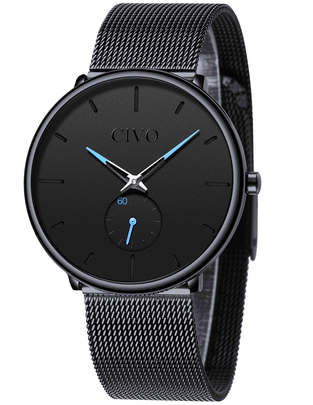 Mens Black Ultra Thin Watch Minimalist Fashion Wrist Watches for Men