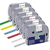 TITBIT Label Maker Tape Colored Replacement for Brother P Touch Label Maker Cartridge TZe-231 131 431 531 631 731 Colored TZe TZ Tape 12mm 0.47” Laminated Use for PTD210 PTD220 PTH110 PTP300BT,6 Pack