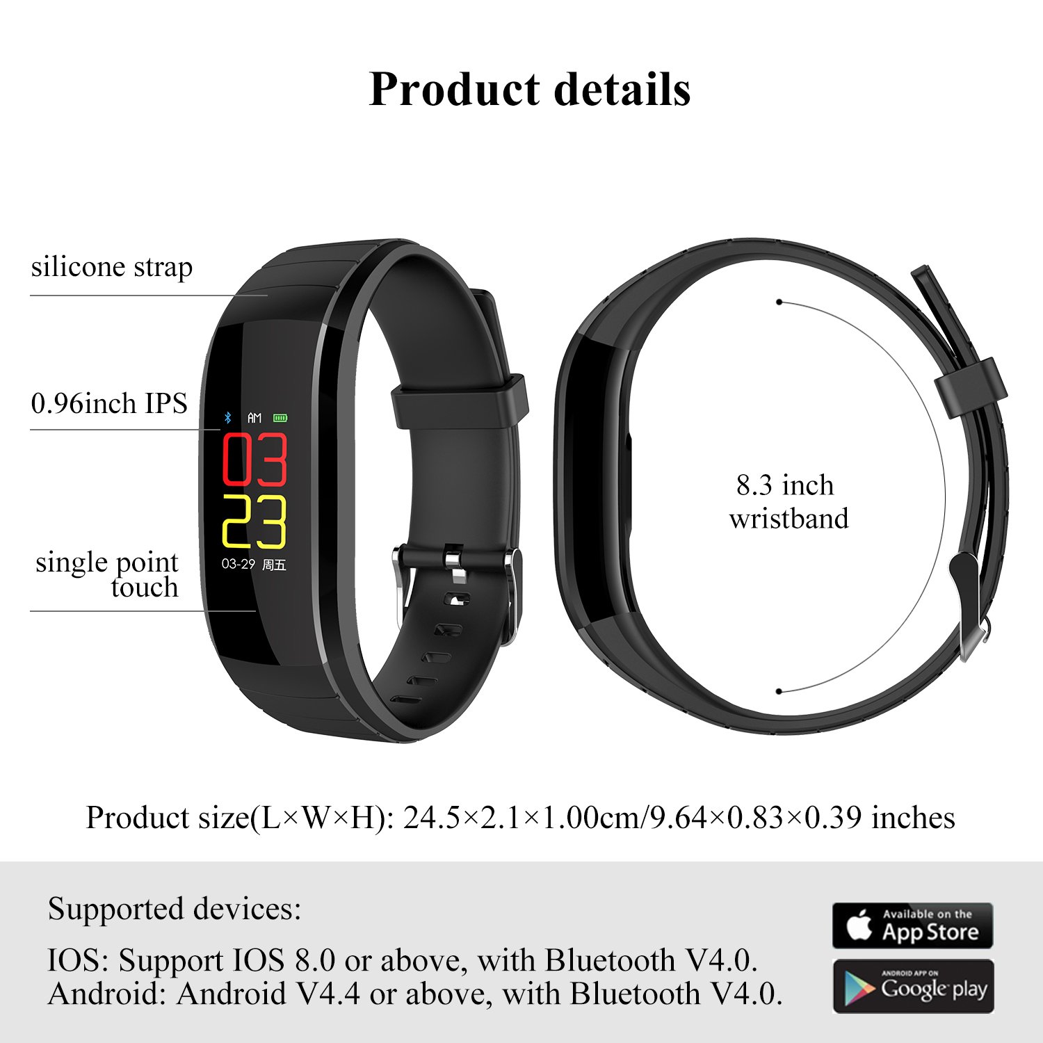 ARONTIME Fitness Tracker Smart Bracelet with Heart Rate Monitor Activity Tracker Pedometer with Sleep Monitor Smartwatch For Android Ios Smartphones