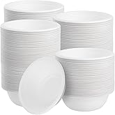 FUNSUEI 300 Pcs 12 OZ White Paper Bowls Disposable, Biodegradable Food Bowl, Heavy Duty Sugarcane Compostable Paper Bowls for Soup, Salad, Dessert