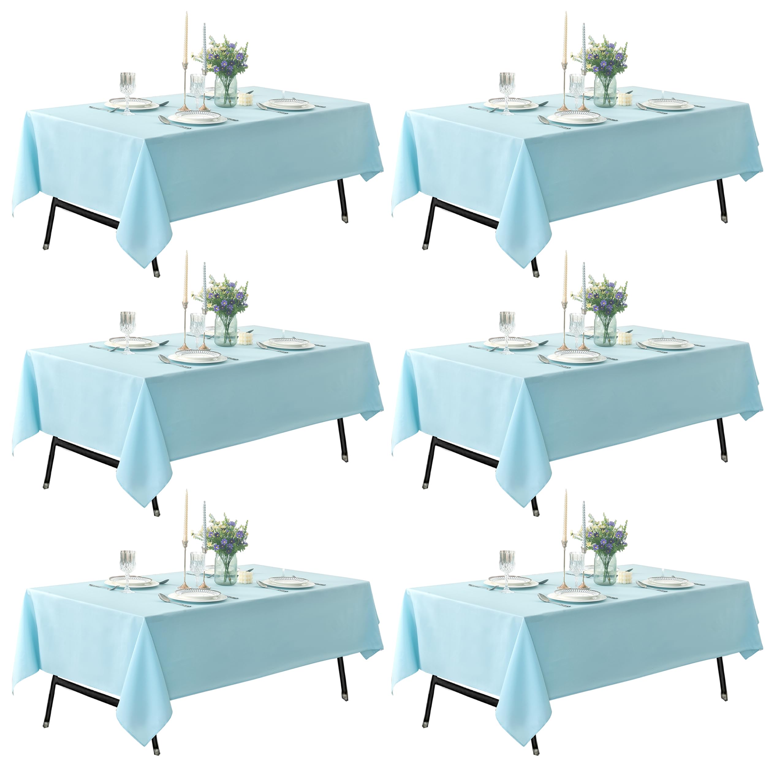 Photo 1 of ZarzaaSik 6-Pack 60x84 inch Dusty Blue Table Cloths, Solid Stain and Wrinkle Resistant Oblong Tablecloth, Premium Plain Weave Polyester Fabric Rectangle Table Linen Covers for Hotel, Banquet