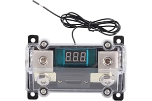 Car Audio Fuse Holder, Digital Voltage Display, Distribution Block, 1x0GA In, 1x4GA Out, Multi-Purpose for Cars, Trucks, Boat