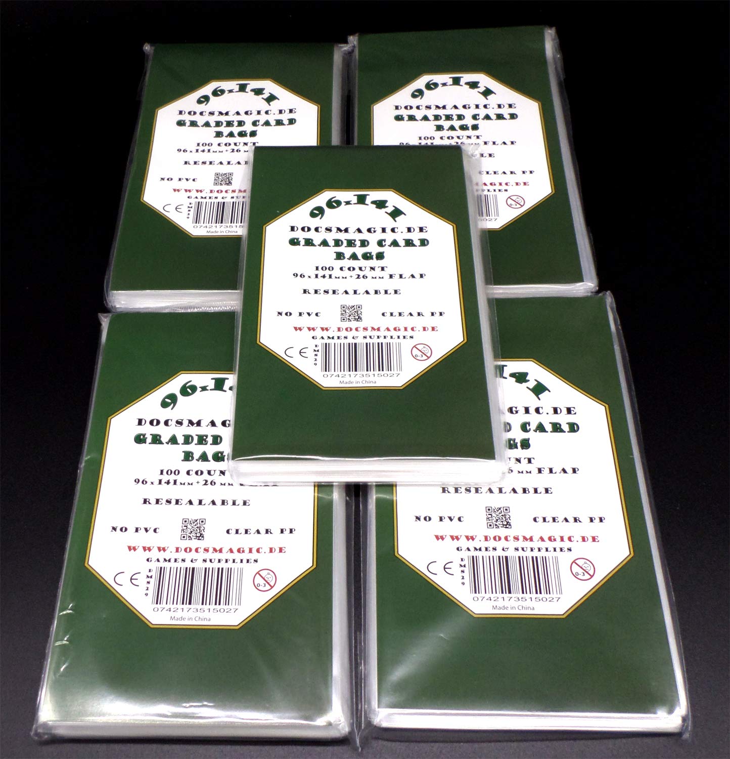docsmagic.de 5 x 100 Resealable Graded Card Sleeves - 96 x 141 mm - PSA BGS Bags