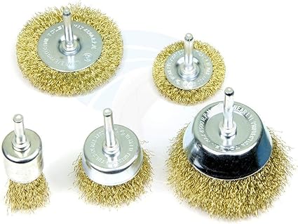 Khadija Wire Brass Brush Multipurpose Set to Remove Paint, Dust, Dirt, Medium (Golden) - Set of 5