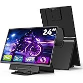 Large Portable Monitor 24 inch - 1080P FHD 100Hz Travel Monitor, 125% sRGB IPS Laptop Screen Extender, VESA Compatible, Height Adjustable Detachable Stand with USB-C HDMI for Work Gaming Office Home