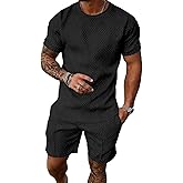 FcuteL Mens Track Suits 2 Piece Set T Shirts Shorts Sets Fashion Retro Textured Sweatsuit Vacation Cruise Outfits
