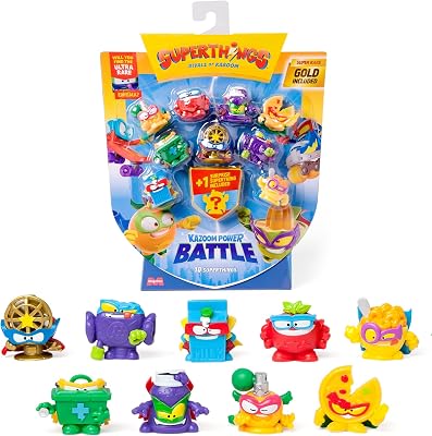 SUPERTHINGS KAZOOM Power Battle – Pack de 10. Contém 10 SuperThings (inclui 1 figura surpresa e 1 capitão dourado). Pack 1 de 2