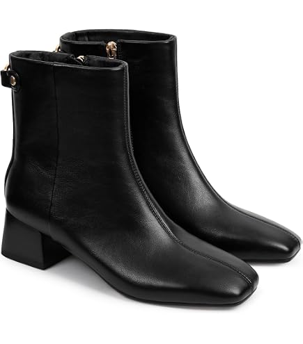 Allurenana Women's Ankle Boots Comfortable Chunky Heel Dress Boot Mid-Calf Fashion Pointed Toe Low Heel Leather Booties for Women Black 2.5 Inch US5