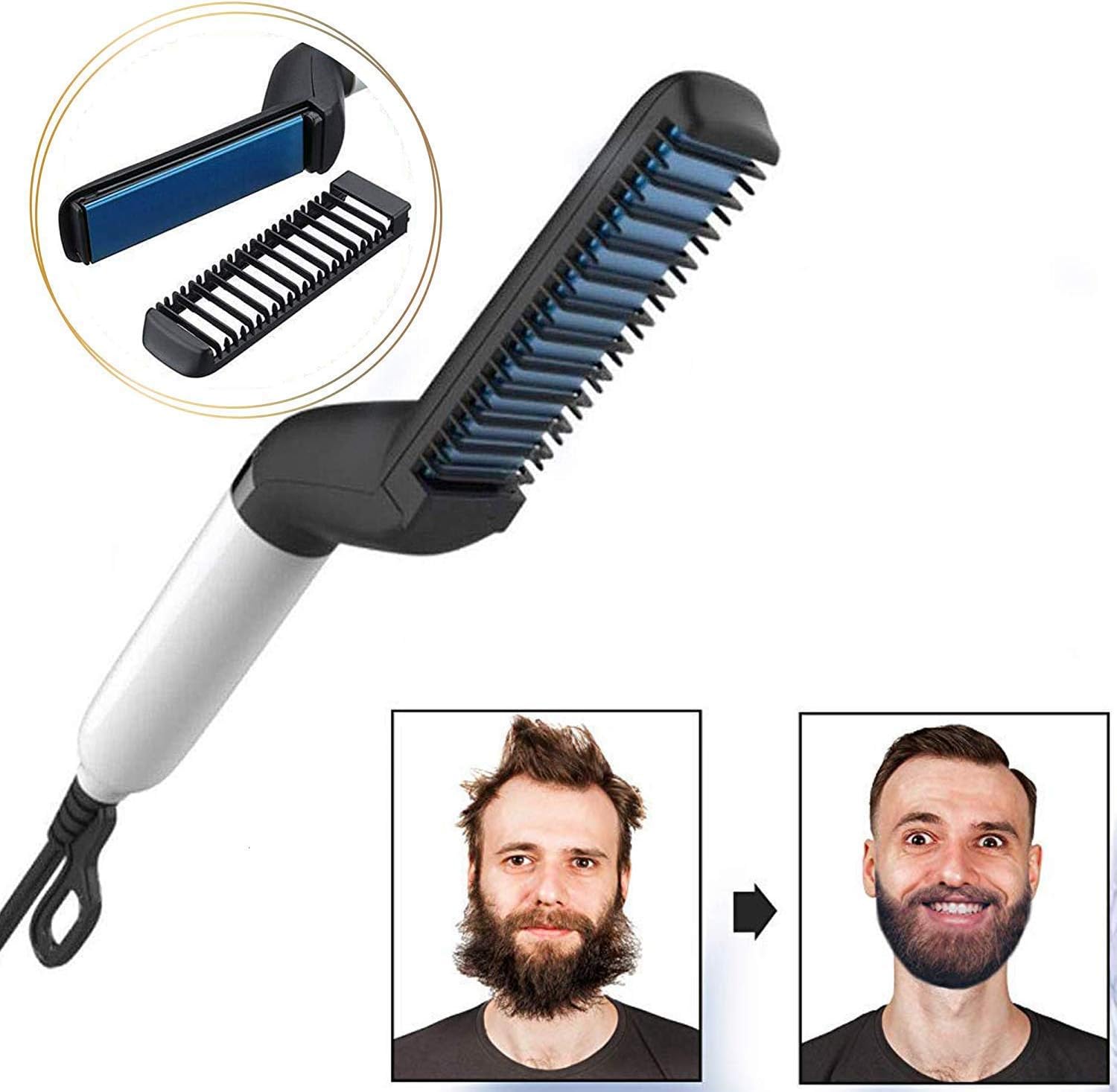 Men's Electric Beard Straightener - Professional Quick Shape Comb, Ceramic Ion Heating Control - Portable Brush with Anti-scalding