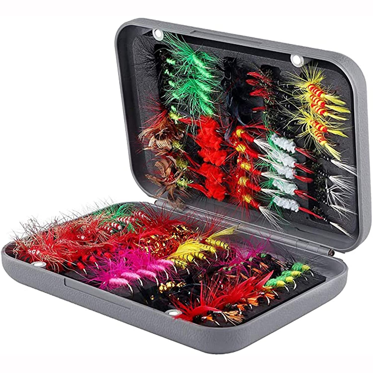 ANCLLO 100Pcs Fly Fishing Kit - Dry and Wet Flies Assortment With Waterproof Box for Trout Fishing