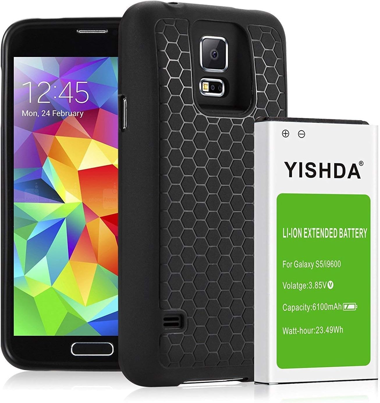 Galaxy S5 Battery, YISHDA 6100mAh Replacement Battery Compatible with Samsung Galaxy S5 with Back Cover & TPU Case for I9600 G900F G900V G900T G900A Phone | Samsung Galaxy S5 Extended Battery