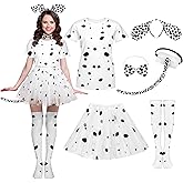 SOMSOC 6 Pieces Halloween Women Dalmatian Costume, Dalmatian Shirt Headband Tail Bowtie Sock Tutu Skirt for Adult