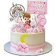 LEBERY Princess Cake Topper Girl Princess Castle Cake Decorations Happy Birthday Banner Moon Cloud Castle Stars Hearts Cake Toppers for Girl Birthday Pink Princesses Sweet Theme Party Supplies