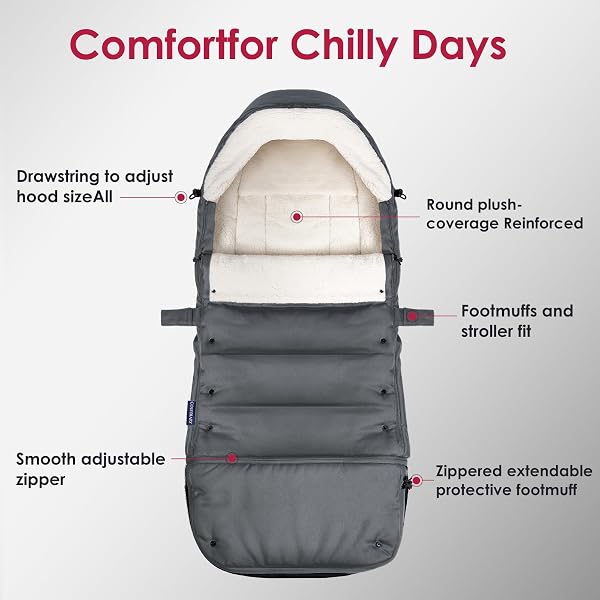 UNIVERSAL, WEATHER-PROOF, WARM STROLLER FOOTMUFF | EXTENDABLE WINTER COVER | ADJUSTABLE BUCKLE | STROLLER BUNTING BAG | COSYDIARY STROLLER ACCESSORIES | STROLLER COVER (CHARCOAL GRAY)
