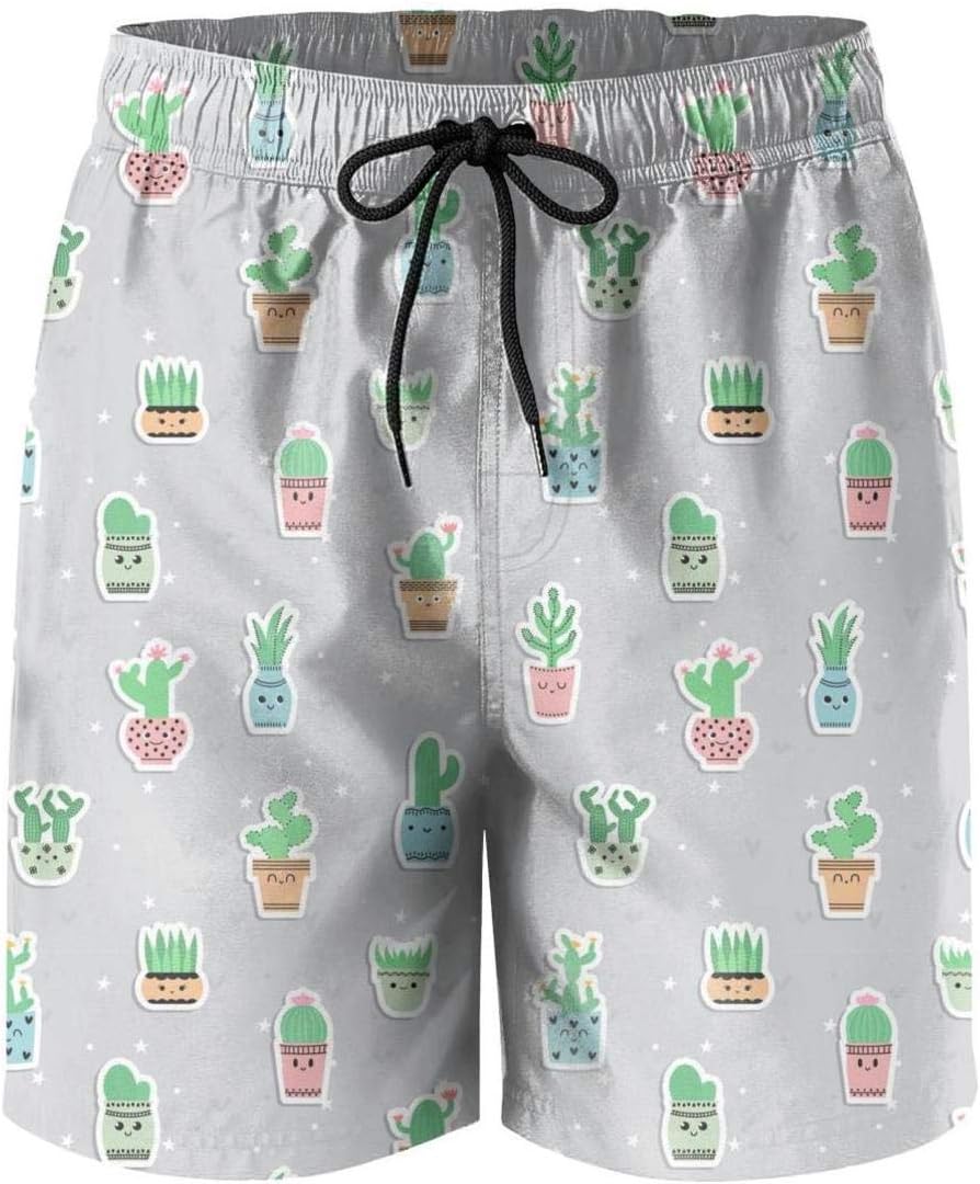 Jiger Doodle Textured Thornless Cactuses Men's Board Shorts Surf Activewear Fashion Board Short