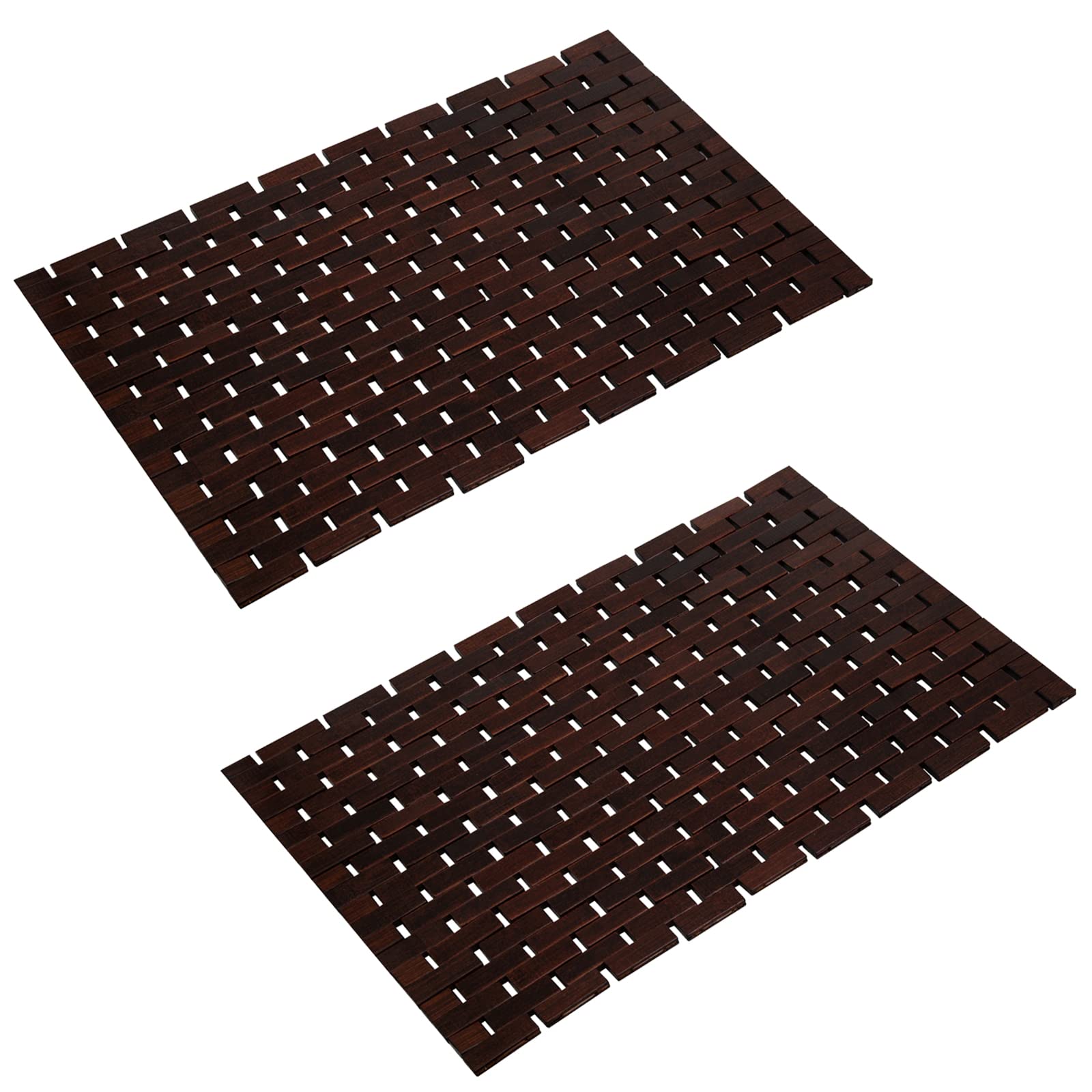 Photo 1 of Bamboo Bath Mat Bathroom Rugs Floor Wood Shower Bathtub Waterproof Non Slip Brown Accessories 16x24 Inch Easy to Clean, 2 pcs