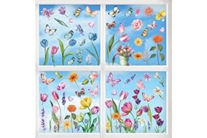 MOFUGUI Spring Window Clings for Glass Window Butterfly Flowers Prints Thick Gel Clings Toddlers Classroom Home Nursery Birthday Party Holiday Spring Supplies (WS016)